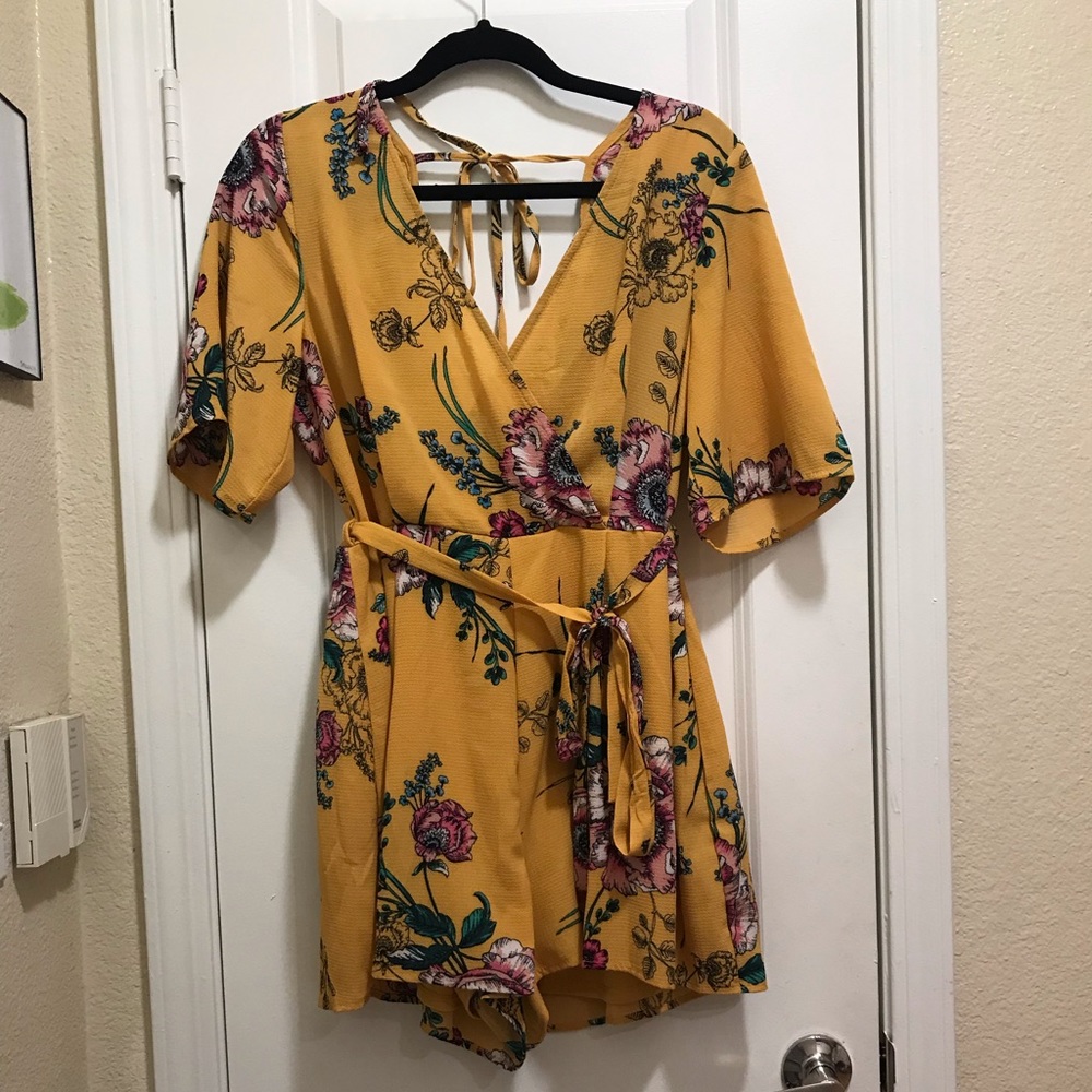 Perfect day or night gold/floral romper.